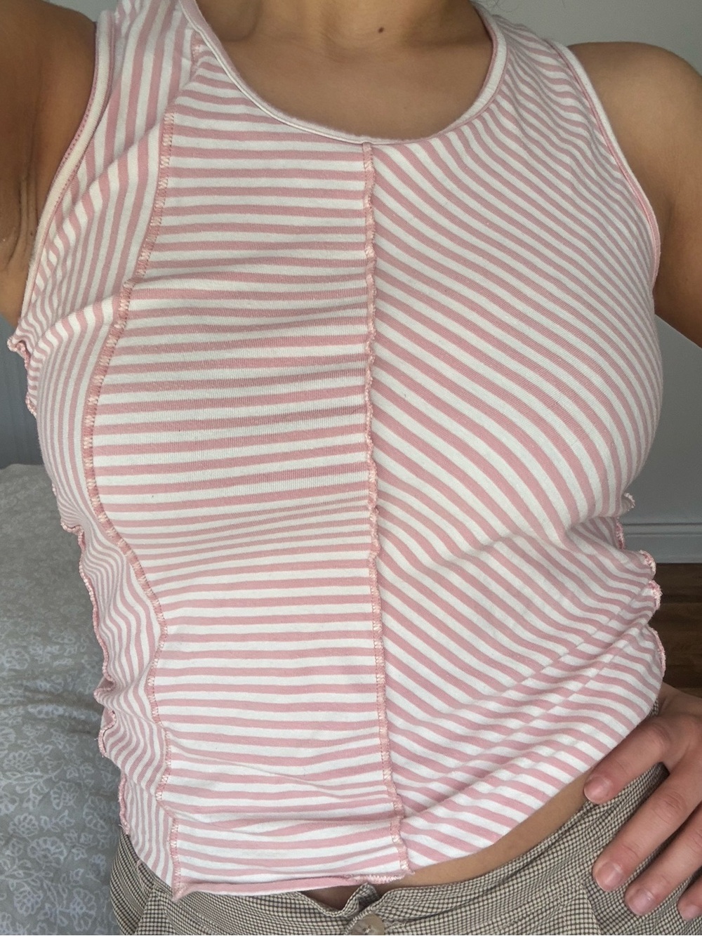 Vintage Mexx Striped Tank Top, Size M but Fits Small, Pink White, 90s, Cotton